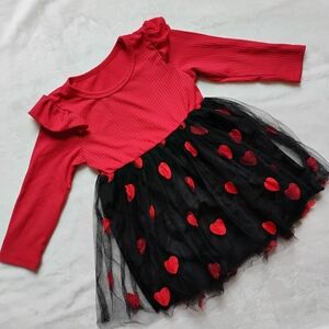 Super Cute Red & Black Tulle Heart Dress | Valentine's Hearts Ruffles | 18-24M